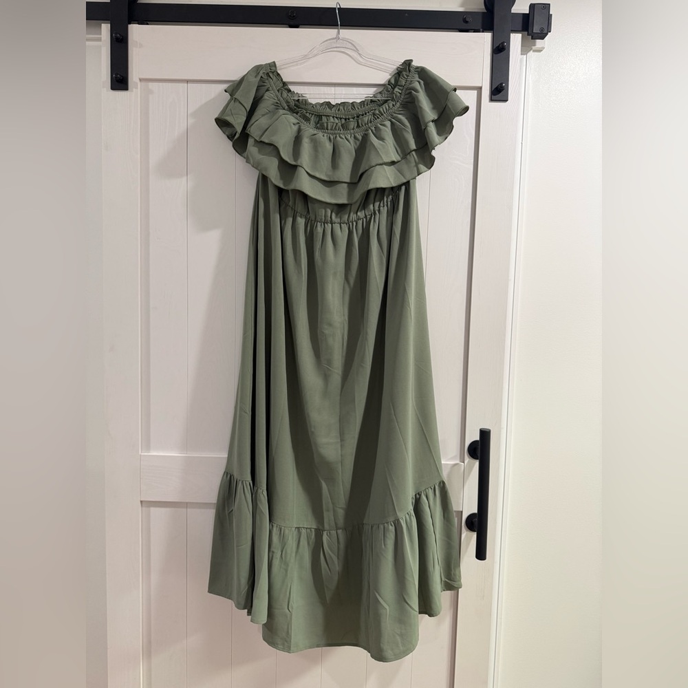 SHEIN Olive Green Maxi Skirt with Ruffles